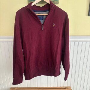 U.S. Polo Assn. Burgundy Quarter-Zip Pullover Sweater XL Cotton Blend